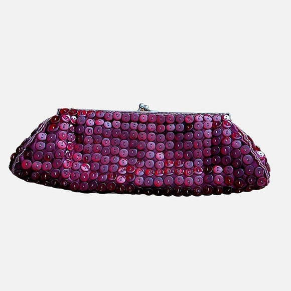 Vintage Handbags - Vintage 80's Burgundy All Over Button Clutch